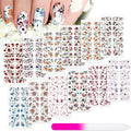 168 Pcs 12 Sheets Full Wraps Nail Polish Stickers Flower Print Self-Adhesive Nail Decal Strips with File Manicure Kits Colorful Flower Full Cover Decal Strips for Women DIY Decoration(Bright Style)