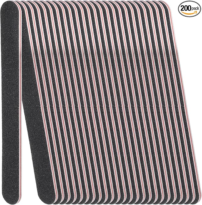 Nail Files (200 Pack), Professional Emery Board 100/180 Grit Nail File Double Sided Emory for Natural and Acrylic Nails Fingernail Files for Gel Nail Reusable Manicure Disposable Pedicure Black