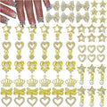 60PCS Gold Nail Charms and Gems: 3D Heart, Star, Crown, Bow Rhinestones for Nails Design