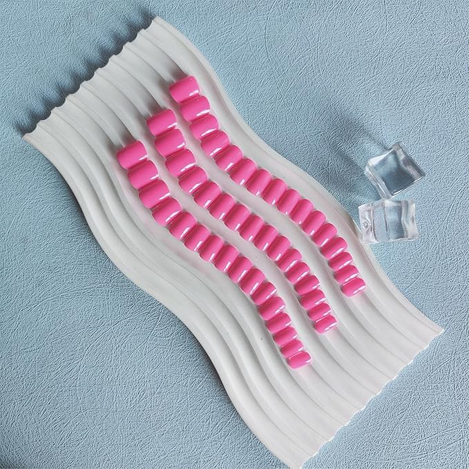 Hot Pink Press on Nails Short Square Natural Short Gel Nails Glue on Acrylic Nails Press ons Neon 48Pcs Thick Reusable Fake Nails for Women Short Coffin Artificial Nails New Solid Color Square Nails