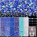 14000PCS Flatback Pearls and Blue Rhinestones for Bedazzling Kit, Dark Blue 3-10mm Resin Rhinestones and Half Pearls for Crafting, Nail Art Dec with 3pcs B7000 Jewelry Glue