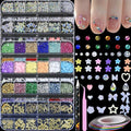 HNUIX Nail Charms - Nail Gems with 6 Boxes of Rhinestones for Nails Art Tools, 3D Charms for Nails, Colorful Clear Flatback Rhinestones, Multi Shape Pearls Jewels Crystals for Craft