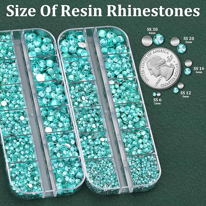 Resin Rhinestones for Crafting with B7000 Jewelry Glue, 2 Boxes Aquamarine Flatback Crystals with 3Pcs 10ml Glue for Bedazzling Crafts DIY Nail Art Makeup, Gems for Clothing Shoes