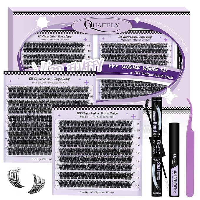 Volume Lash Clusters Kit 360Pcs 60D+80D Lash Cluster Eyelash Extensions 8-16mm Lash Clusters Kit with Lash Bond and Seal Lash Remover and Lash Tweezers Easy DIY at Home