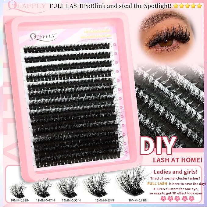DIY Lash Extension Kit D Curl 10-18mm Individual Spikes Lashes with Lash Bond and Seal Lash Remover Tweezers Eyelash Brush Mini Applicator Easy to DIY At Home