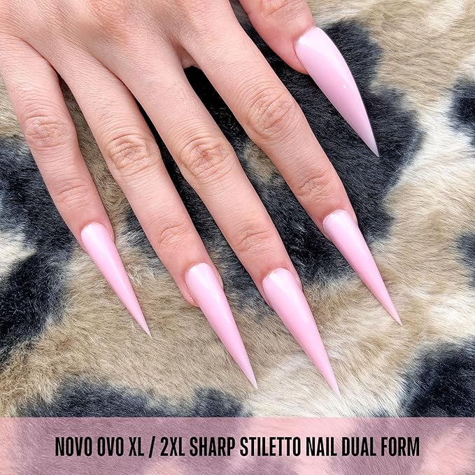 NOVO OVO Extra Long XXL Stiletto Pointed Nail Dual Forms for Polygel Extension, Reusable Full Cover Acrylic/Builder/Hard Gel Poly Gel Molds of Manicure Art for Salon DIY x 14 sizes 280 Pcs