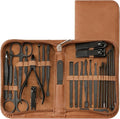 Premium 26-in-1 Manicure & Pedicure Kit – Stainless Steel Nail Care Set with Brown PU Leather Travel Case for Men & Women