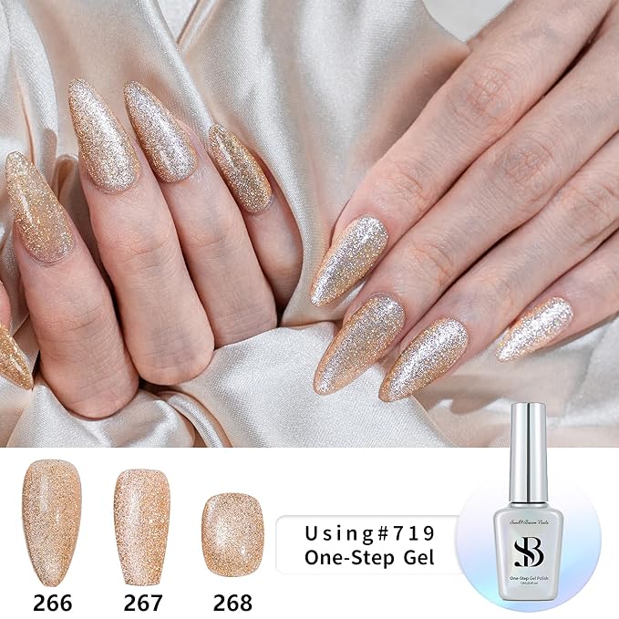 Sun&Beam Nails Handmade Press-on Medium Long Coffin Ballerina Yellow Gold Magnet Design Fashion False Nail Tips 10 Pcs Set (#267 XS)