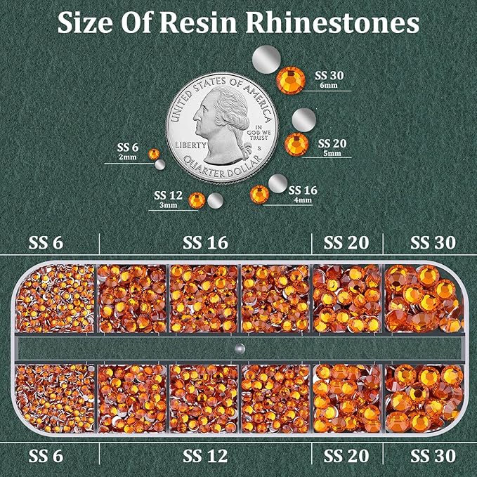 Resin Rhinestones for Crafting with B7000 Jewelry Glue, 1 Box Orange Flatback Crystals with 3Pcs 10ml Glue for Bedazzling Crafts DIY Nail Art Makeup，Non Hotfix Gems for Clothing Shoes
