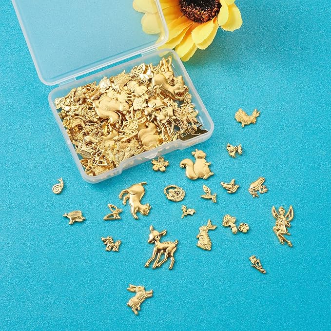 Pandahall 135Pcs Small Alloy Resin Fillers Supplies Forest Theme Butterfly Fairy Tulip Squirrel Filling Accessories for Resin Jewelry Making
