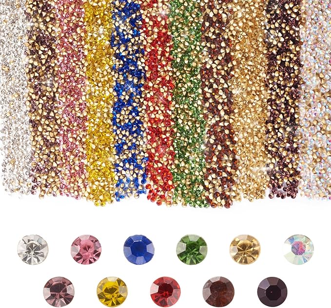 Craftdady 5500Pcs 2mm Faceted Glass Rhinestone 11 Colors Pointed Back Crystal Diamante Gems Birthstone Faceted Cabochons for Nail Arts Decoration Jewelry Making Wedding Bouquet