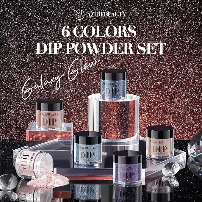 AZUREBEAUTY Dip Powder Nail Set 6 Colors Dark Light Blue Purple Brown Wine Red Shimmery Sparkle Shiny Fall Winter Dipping Powder Starter Kit French Nail Art Manicure Salon No Need Nail Lamp Cured