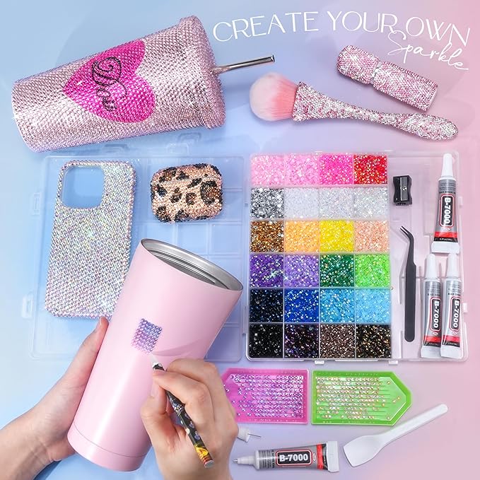 34000 Pcs Resin Jelly Rhinestones Kit, 24 Colors 3mm Flatback Rhinestones with 4 Pcs B7000 Jewelry Glue & Tools, All-in-One Bedazzling Kit for DIY Arts & Crafts Gifts