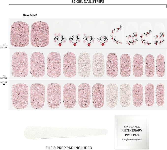 Dashing Diva Gloss Holiday Nail Strips - Light Show | UV Free, Chip Resistant, Long Lasting Gel Nail Stickers | Contains 32 Wraps, 1 Prep Pad, 1 File