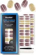Real Gel Nail Strips (No UV Light Needed) - 44Pcs Salon Quality Nail Stickers - Long Lasting Polish Wraps for Women, Easy Apply & Remove (Gothic Purple）