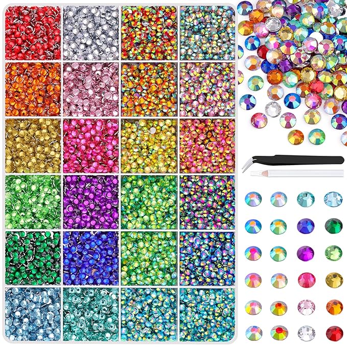 12600Pcs Resin Rhinestones with Tweezers for Crafting, Mixed-Color 4mm Non Hotfix Flatback Gems, Bedazzling Crystal for DIY Crafts Clothing Tumblers Mugs Shoes Fabric Decor Nail Art Makeup