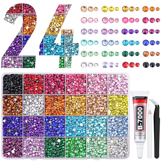 Resin Rhinestones for Bedazzling with Tweezers, 12000Pcs Multicolor 3/4/5mm Rhinestones for Crafting with B7000 Jewelry Glue for DIY Crafts Clothing Tumblers Shoes Fabric Nail Art