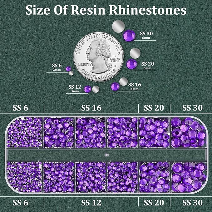 Resin Rhinestones for Crafting with B7000 Jewelry Glue, 1 Box Blue Purple Flatback Crystals with 3Pcs 10ml Glue for Bedazzling Crafts DIY Nail Art Makeup，Non Hotfix Gems for Clothing Shoes