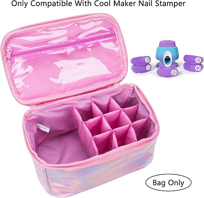 KISLANE Carrying Case Compatible with Cool Maker Nail Stamper, Waterproof Storage Case for GO GLAM Nail Stamper Refills, Kids Nail Stamper Accessories Organizer (Glossy Pink)
