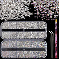 3440pcs 6 Sizes Transparent White and AB Glass Crystal Kit with Pickup Pen + Tweezer Tools for Iridescent Shine Nail Art Manicure Makeup DIY Deco Flatback Round Bead Rhinestone Gem Jewelry Diamond