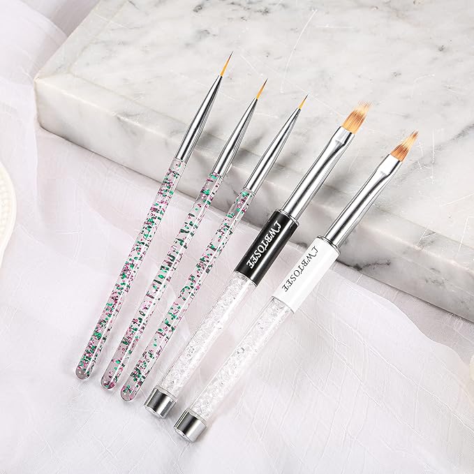 LWBTOSEE 5PCS Nail Ombre Brush Set for Gradient Colors, Rhinestones & Acrylic Drawing - Ideal for UV Gel Polish & Crystal Nail Art