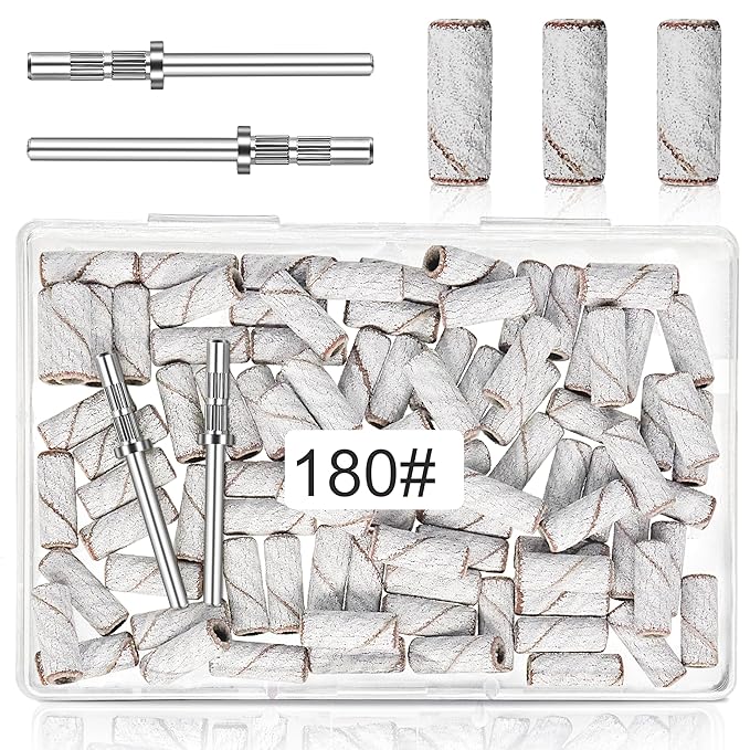 180 Grit Mini Sanding Bands for Nails, 100 Pcs Small Sanding Bands with 2 Pcs Mandrel Bits, 3.1 MM Nail Sanding Bands for Acrylic Nails, Gel Removing, Shaping, Manicures and Pedicure
