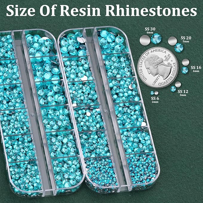Resin Rhinestones for Crafting with B7000 Jewelry Glue, 2 Boxes Teal Blue Flatback Crystals with 3Pcs 10ml Glue for Bedazzling Crafts DIY Nail Art Makeup, Gems for Clothing Shoes