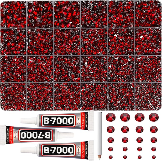 31000Pcs Burgundy Resin Rhinestones for Bedazzling, 2-6mm Mixed Sizes Red Garnet Crystals, Flatback Maroon Rhinestones, Dark Red Gems Jewels Diamonds Gemstones Stones for Crafting Clothes Crafts