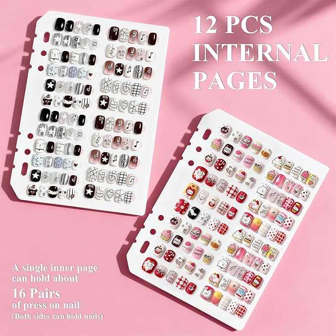 Large Press On Nails Book Insert Pages Clear Insert Pages Press On Nail Storage Book for Fake Nail Storage Nail Salon Supplies (12, white)
