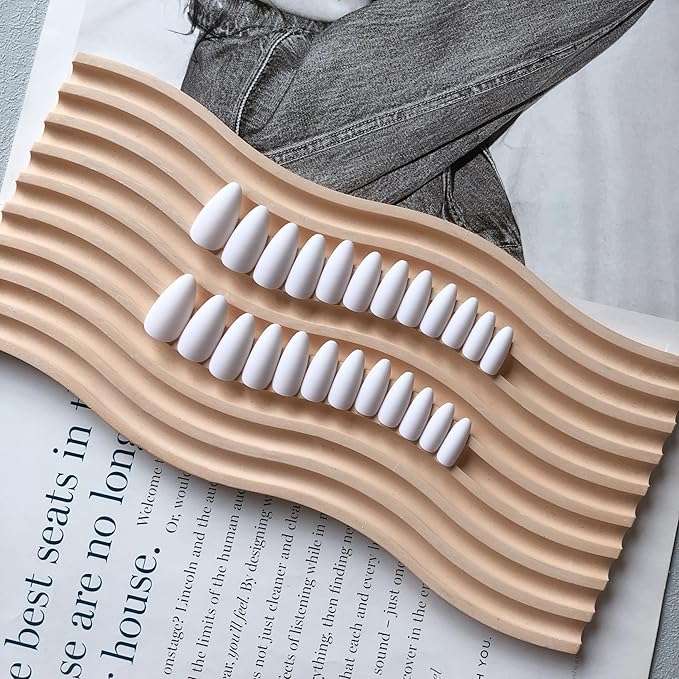 Matte White Press on Nails Almond Shaped Medium Almond Nails Press on Neutral Acrylic Nails Reusable Fake Nails for Women, Glue on Nails Medium Length Stiletto False Nails Soft Gel Artificial Nails