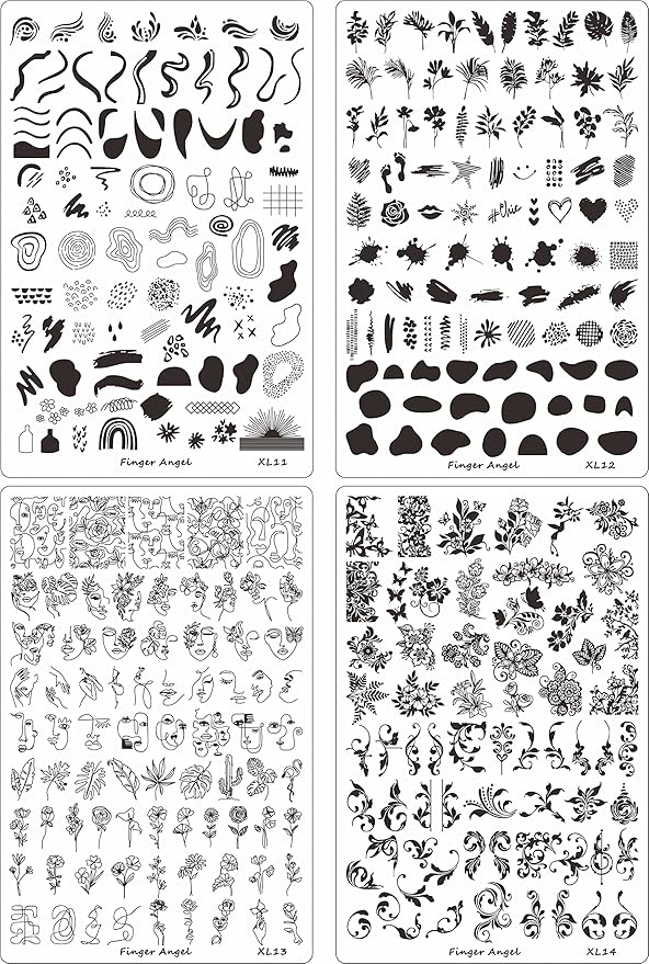 4PCS Nail Art Stamp Plates with XL11-14 Stamping Image Plates Collection Manicure Tools