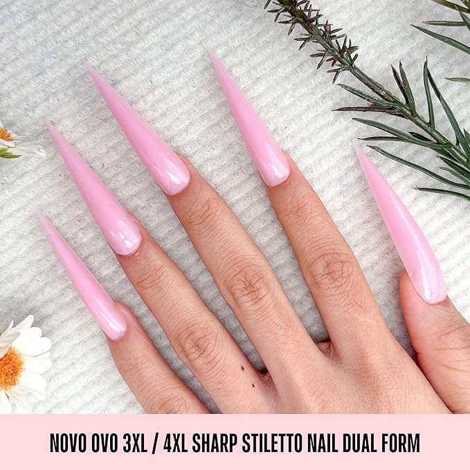 NOVO OVO Extra Super Long 3XL 4XL Stiletto Pointed Nail Dual Forms for Polygel Extension, Reusable Full Cover Acrylic / Builder / Hard / Poly Gel Molds of Manicure Art for Salon DIY x 14 size 70 Pcs