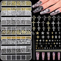 6 Boxes 3D Metal Nail Art Charms, Gold Silver Black Star Cross Nail Studs Metallic Caviar Beads for Nails Design Y2K Charms Punk Nail Chains Nail Decorations with Tweezers for DIY Manicure Supplies