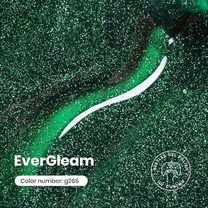 Beetles Green Gel Nail Polish – EverGleam Glitter Gel Polish, 15ml Soak Off UV LED Shimmer Emerald Green Nail Art Color, Long Lasting Glossy Manicurefor Salon and DIY Nail St Patrick Day