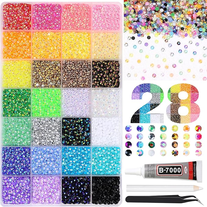 RODAKY Resin Jelly Rhinestones for Crafting Bedazzling,28 Color Rhinestones for Nails Art,3MM Nail Rhinestone and Gems,Nail Diamond Flatback Gems Crystals Charms for Nail Design DIY Makeup Decor
