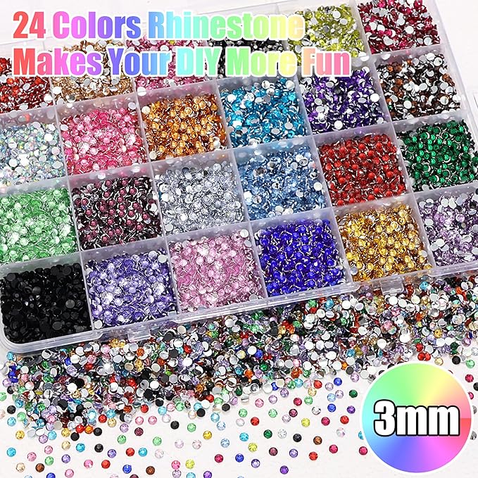 RODAKY 30000PCS Rhinestone for Bedazzling 3MM Flatback Crystals Jewels Resin Gems for Crafting 2PCS 10ml B7000 Glue Tweezer Rhinestones Kit for DIY Design Face Makeup Clothing Nail Art