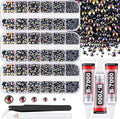 Flatback Pearls for Crafting with 3Pcs 10ml B7000 Jewelry Glue, 3 Boxes of Half Round Black AB Pearls, Bedazzling Beads for DIY Crafts Clothing Tumblers Shoes Embellishment Nail Art