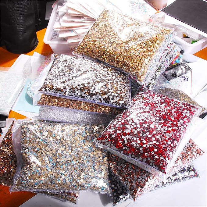 SS3-SS20 Crystal Glass Rhinestone Round Shape Flatbase Strass for DIY Nail Art Decorations Craft Making 14400PCS/Bag (SS20：4.6-4.8mm, Dark Purple)