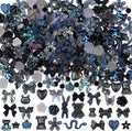 100 Pieces 3D Resin Butterfly Bear Nail Charms Rose Flower Peach Skirt Bow Deer Snake Rabbit Animal Shaped Nail Art Rhinestones Pearls for DIY Nail Art Decoration Making Craft (Black)