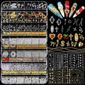 Teenitor Nail Charms and Gems with Nail Stickers, 6 Boxes Silver & Gold Nail Gems and Rhinestones Kit for Women, 3D Nail Art Rhinestones Nail Pearls, Caviar Beads for Nails,Y2K & Cross Nail Charms
