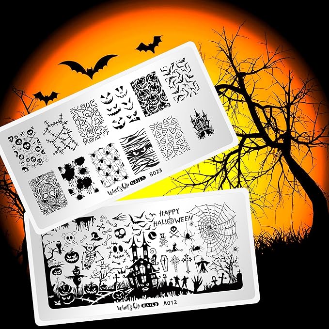 Whats Up Nails - Halloween Stamping Plates 2 Pack (A012, B023) for Nail Art Design