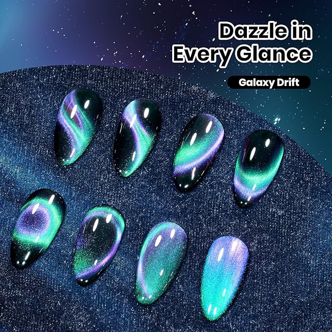 Beetles Stay Shining Cat Eye Gel Nail Polish - 15ML 9D Chameleon Cat Eye Green Purple Double Magic Colors Gel Polish with Magnet Soak Off UV Galaxy Drift Collection Nail Art Design Gift for Women