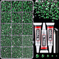 16000Pcs Resin Rhinestones for Crafting, Emerald Green Non Hotfix Flatback Gems, Bedazzling Crystal with 3Pcs 10ml B7000 Jewelry Glue for DIY Crafts Clothing Tumblers Shoes Fabric Nail Art
