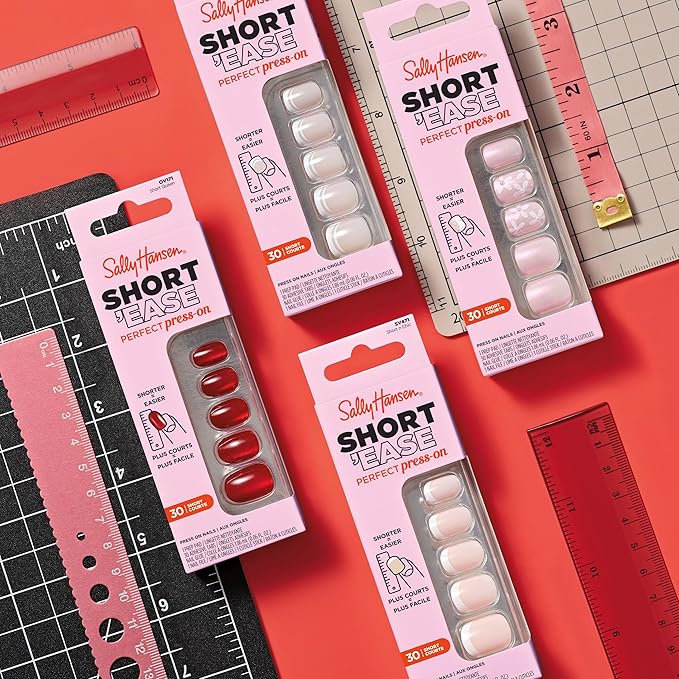 Sally Hansen Salon Effects Perfect Press-On Short'Ease Nails | Square Shape | Easy to Apply, Non-Damaging, Natural Look Vitamin E & B5 | 30 Nails, Nail Glue, Adhesive Tabs, File| Petite French