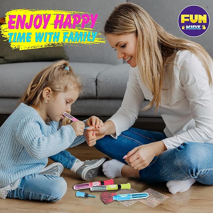 Craft Nail Pens Kit for Kids Ages 7-12, FunKidz Nail Set with Nail Polish Glitter Sticker Temporary Makeup Nails Kit for Girl Teens Party Activities Gifts