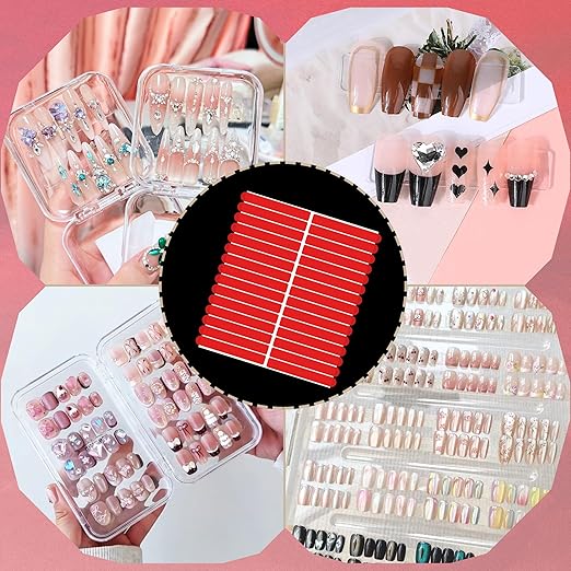 Qenk 12 Sheets Double Sided Tape for Nails, Nail Tape for Press on Nails, Double Sided Nail Tape for Nail Art Display Salon Supplies (Style-Red)