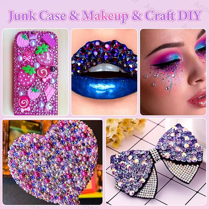 22000Pcs Pink Purple Rhinestones for Bedazzling, Jelly Resin Gem Rhinestones3-5mm, Purple Gems Bedazzling Kit for Crafting, Flatback Color Gems for Nails Face Makeup Tumblers