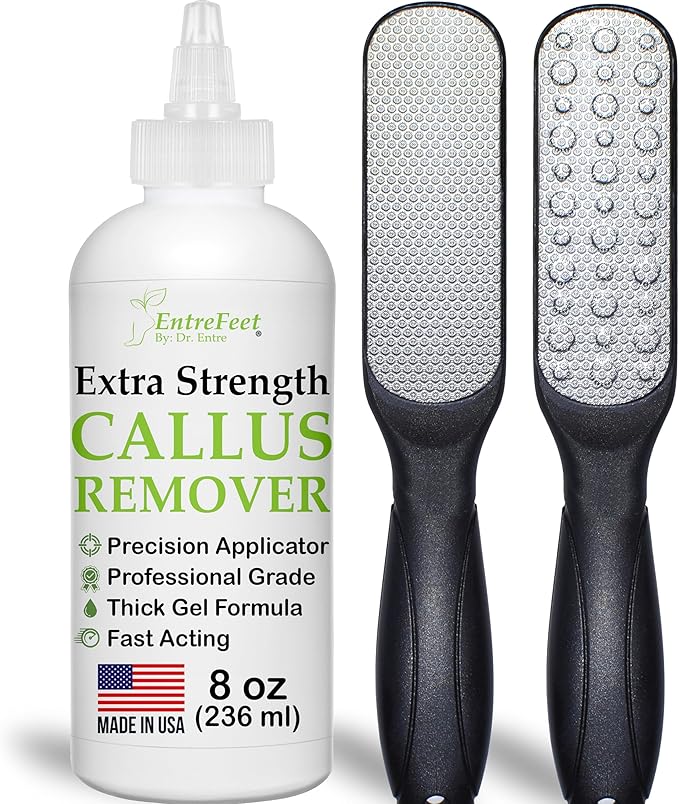Callus Remover Gel & Double-Sided Foot File: 8 oz Extra Strength Callus Remover for Feet, Foot Callus Remover Care, Pedicure Tools Supplies, Spa Kit, Dead Skin Scrubber