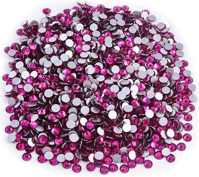 Blinginbox Glass Flatback Rhinestones Crystal Round Gems,Fuchsia,SS30/288pcs,6.4-6.6mm