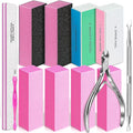 TsMADDTs Nail Files and Buffers, 13 pcs Nail Kit with 3-Way Sanding Block, 4-Way Buffing Block, 100/180 Files, Cuticle Nippers & Cuticle Pusher